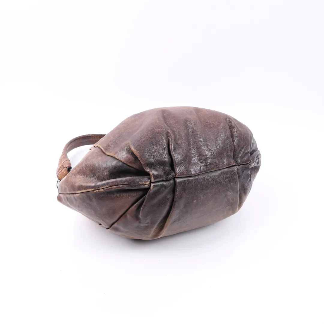 Prada Pleated Hobo Brown Leather Shoulder Bag