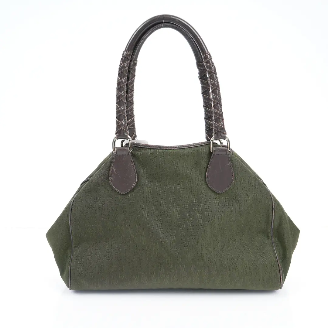Christian Dior Romantique Green Trotter Canvas Shoulder Bag