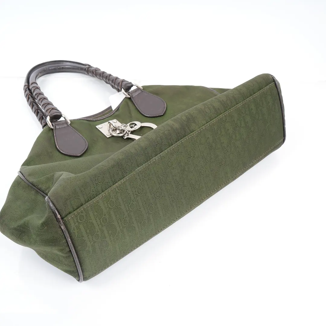 Christian Dior Romantique Green Trotter Canvas Shoulder Bag
