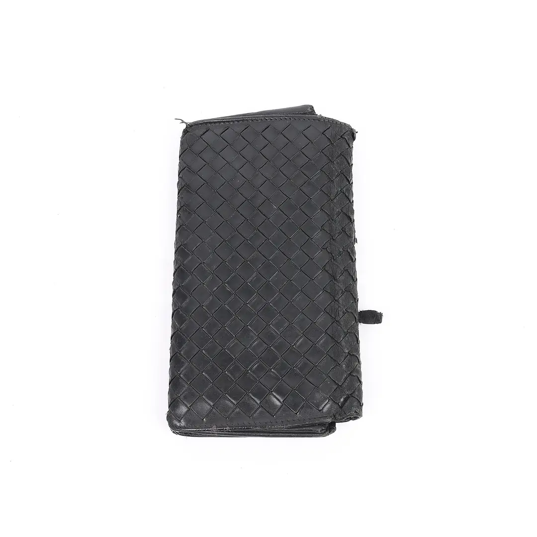 Bottega Veneta Intrecciato Black Leather Long Wallet