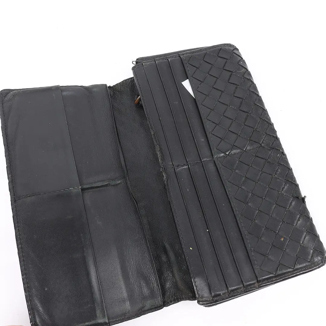 Bottega Veneta Intrecciato Black Leather Long Wallet