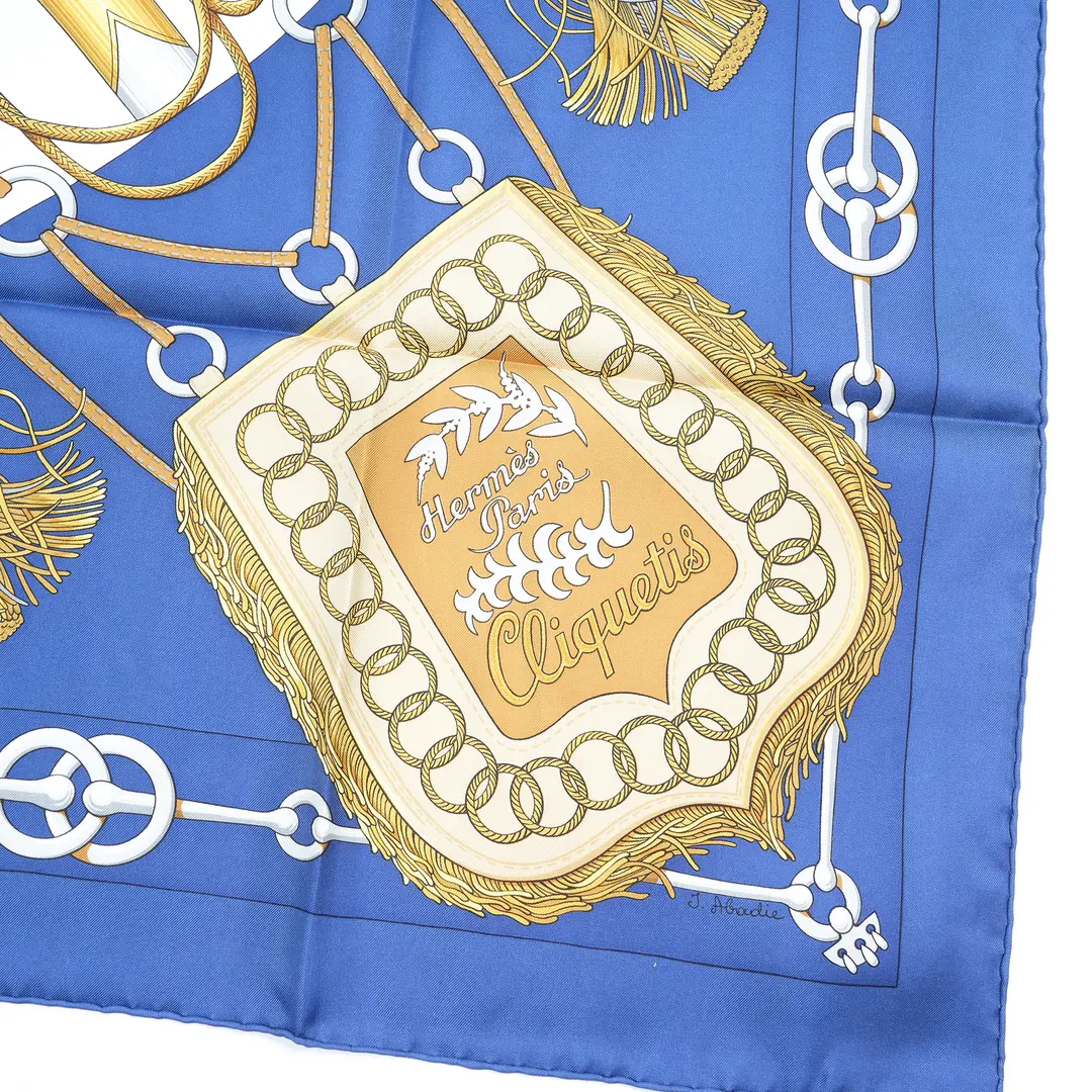 Hermes Cliquetis Blue Silk 90 Scarf