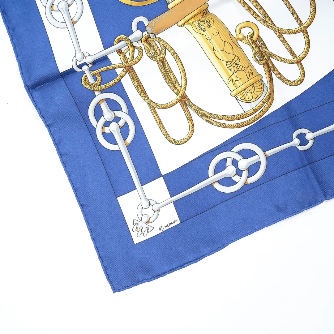 Hermes Cliquetis Blue Silk 90 Scarf