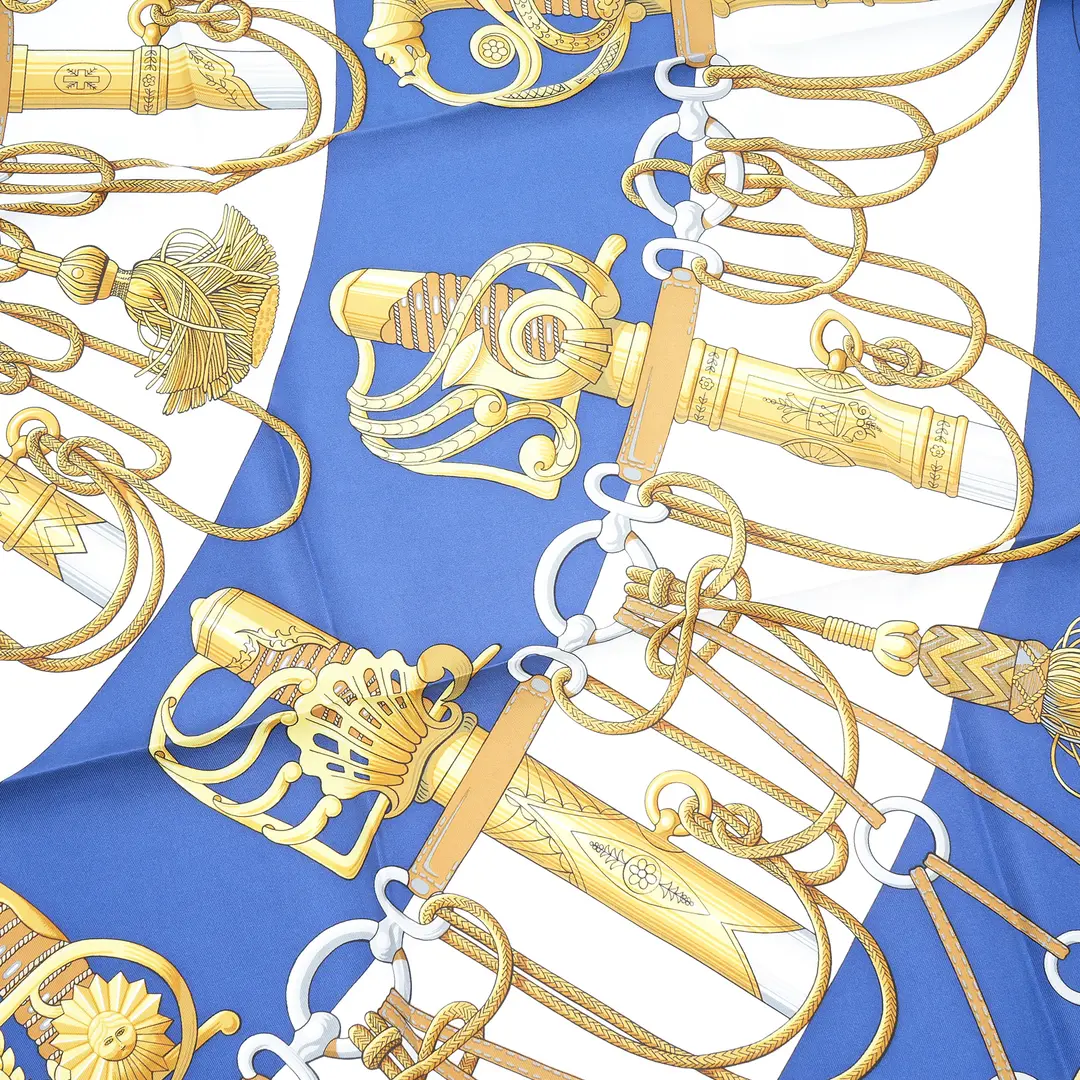 Hermes Cliquetis Blue Silk 90 Scarf