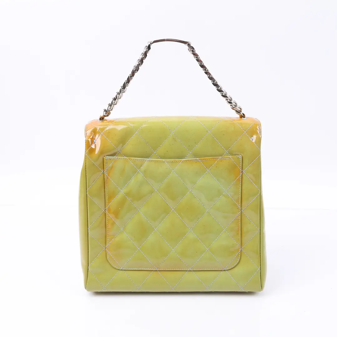 Chanel Vintage CC Stitch Yellow Patent Leather Flap Bag