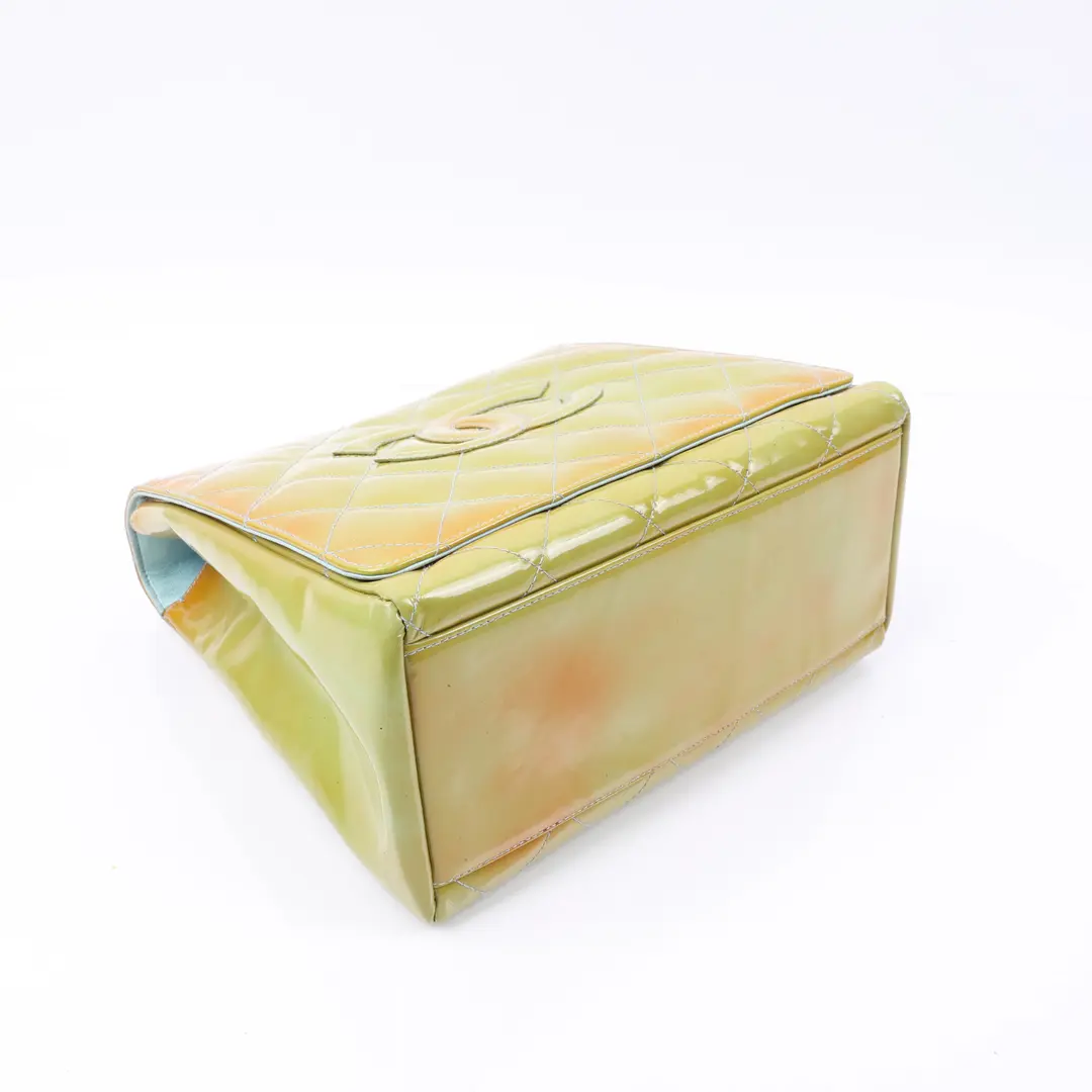 Chanel Vintage CC Stitch Yellow Patent Leather Flap Bag