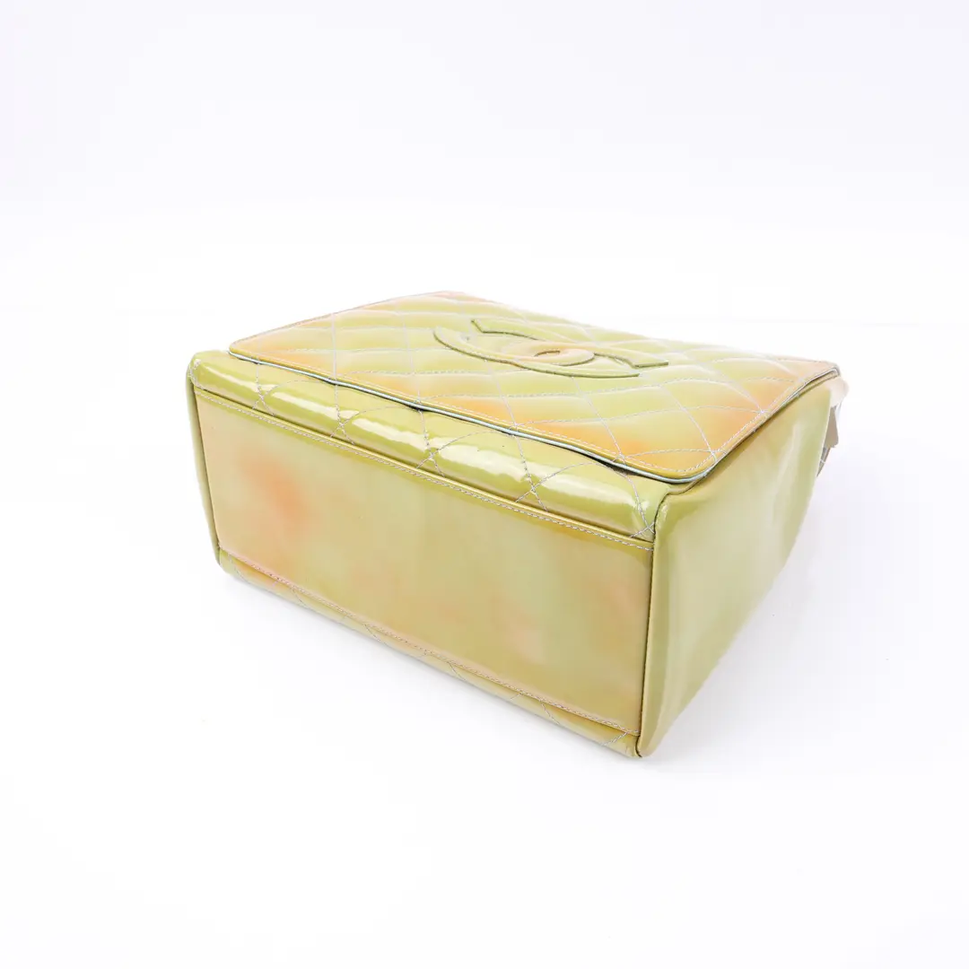 Chanel Vintage CC Stitch Yellow Patent Leather Flap Bag