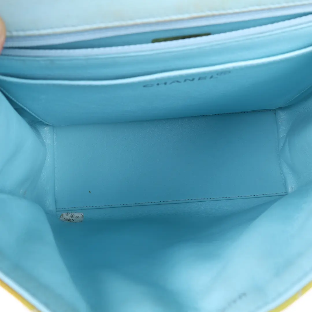 Chanel Vintage CC Stitch Yellow Patent Leather Flap Bag