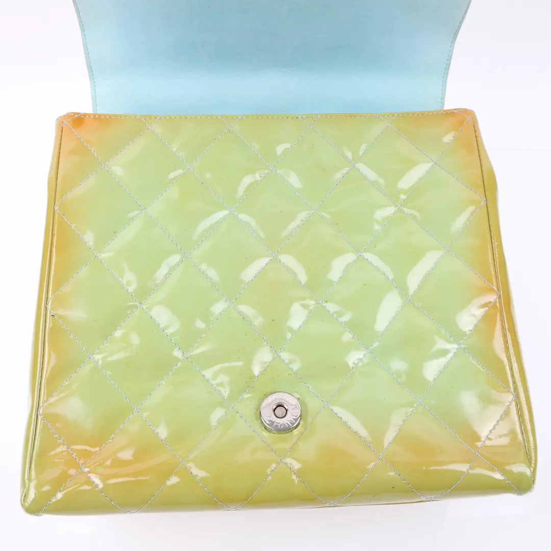 Chanel Vintage CC Stitch Yellow Patent Leather Flap Bag