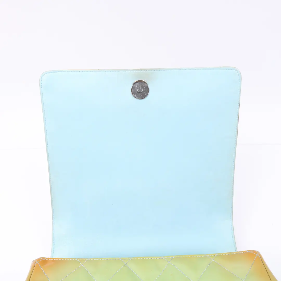 Chanel Vintage CC Stitch Yellow Patent Leather Flap Bag