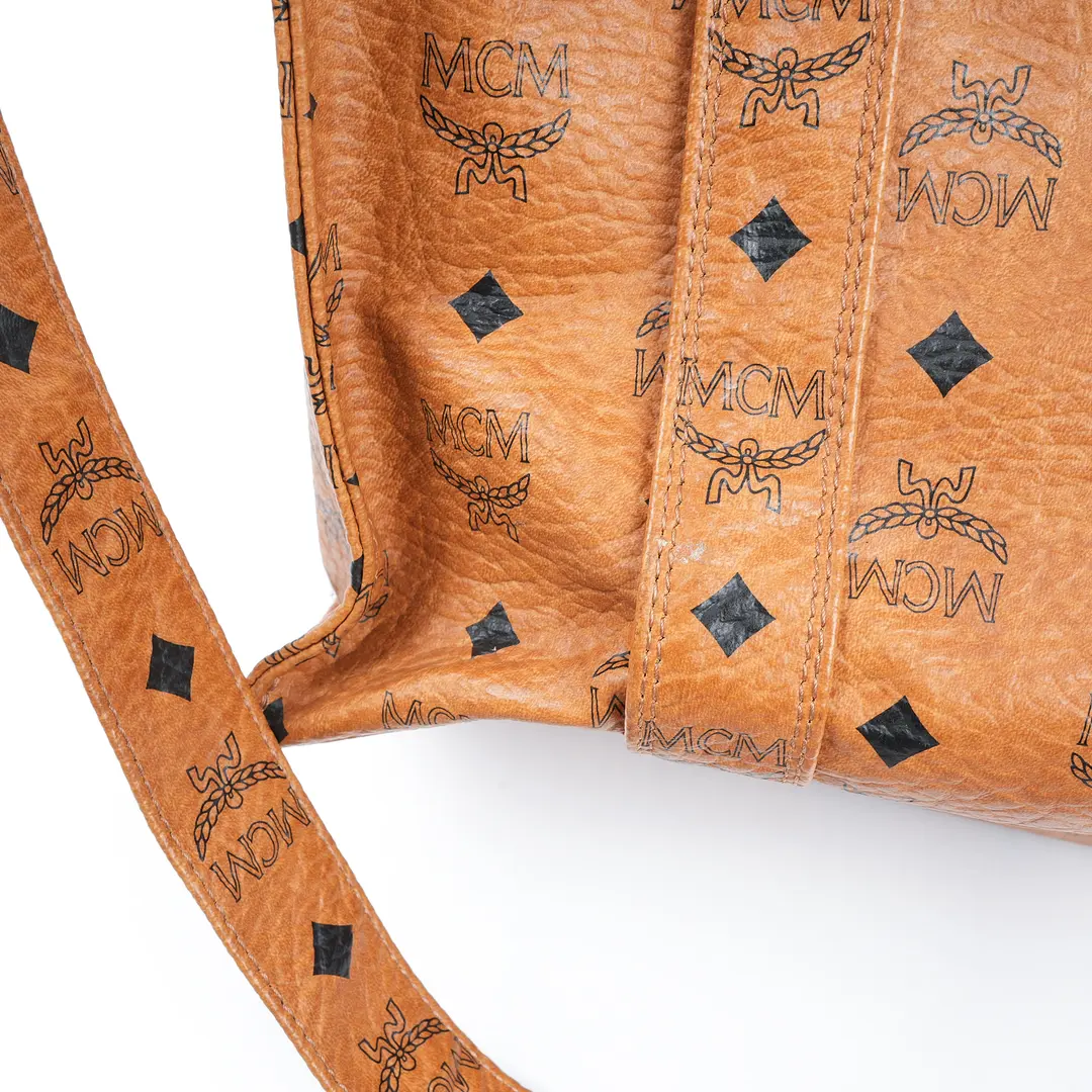 MCM Visetos Brown Coated Canvas Tote Bag