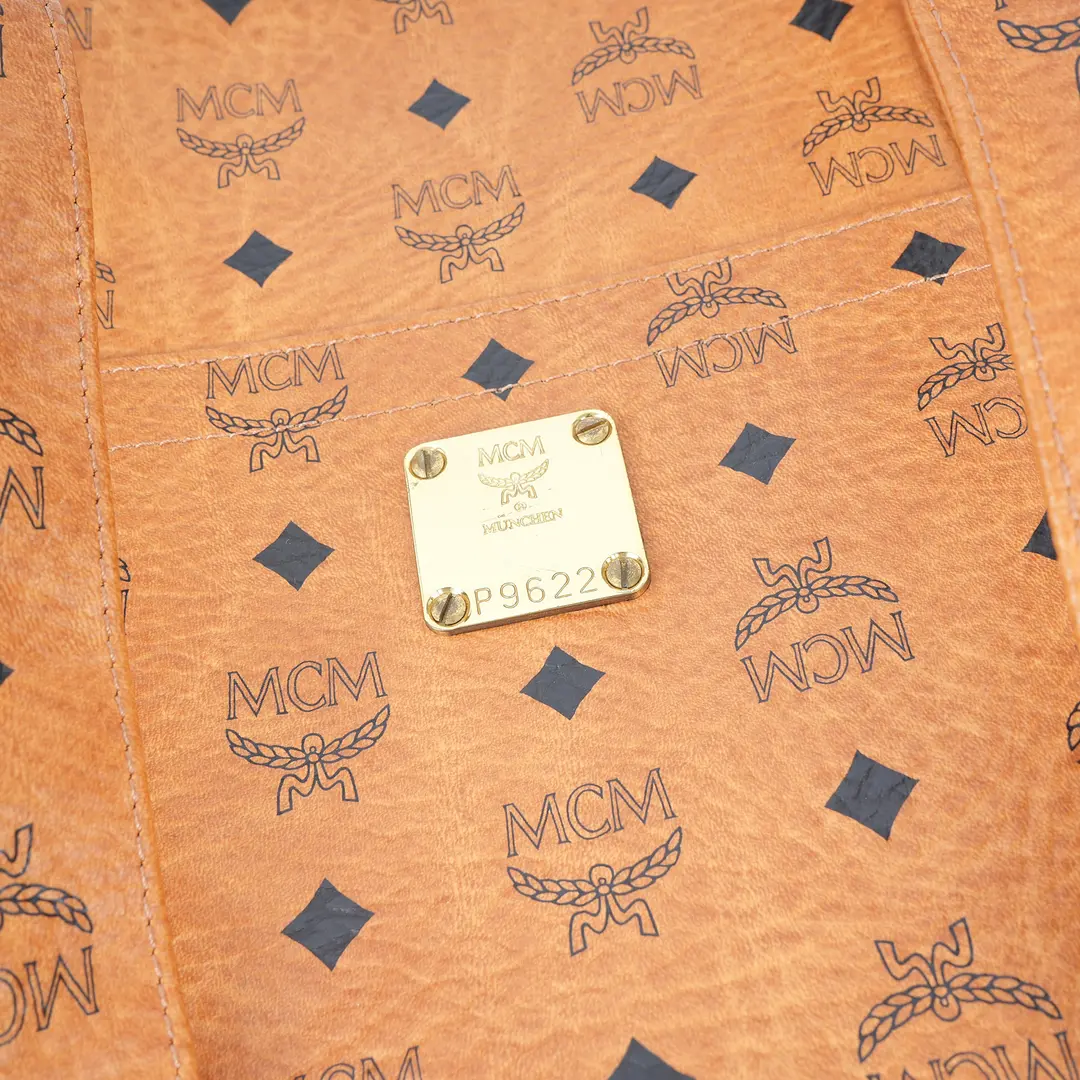 MCM Visetos Brown Coated Canvas Tote Bag
