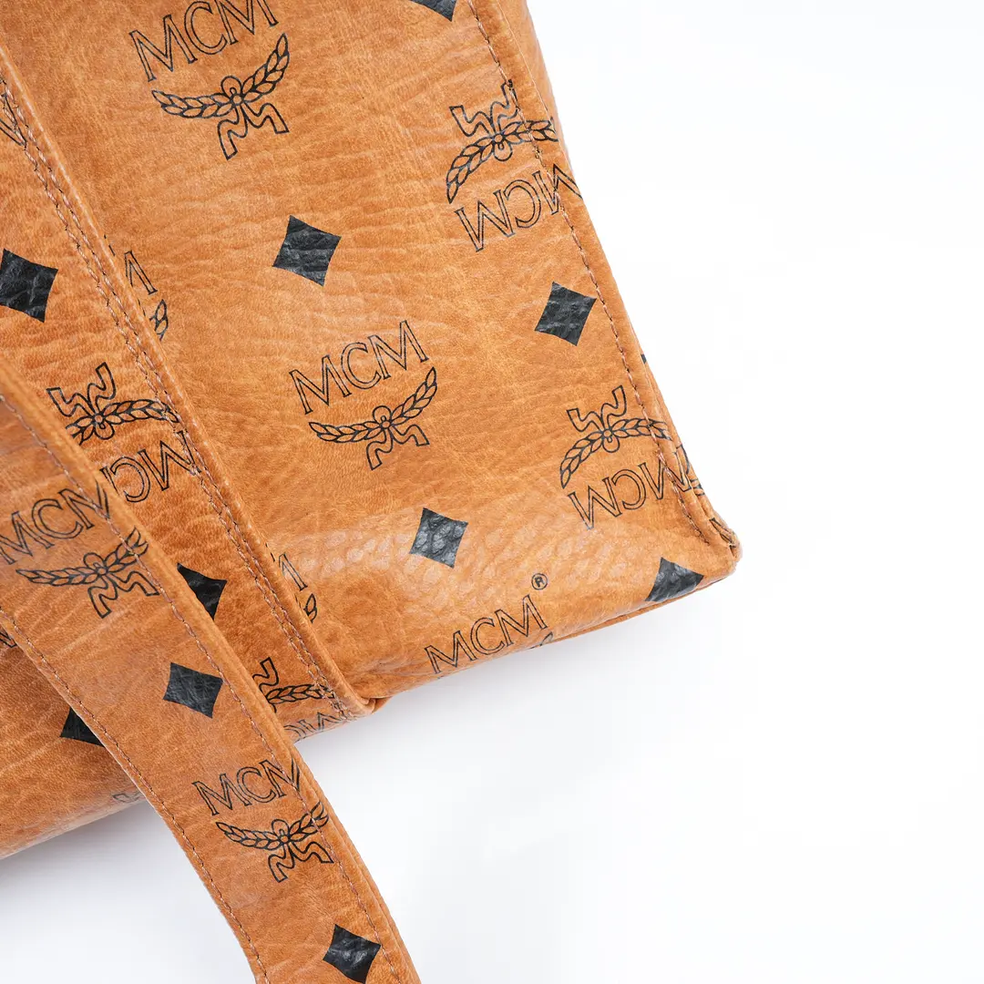 MCM Visetos Brown Coated Canvas Tote Bag