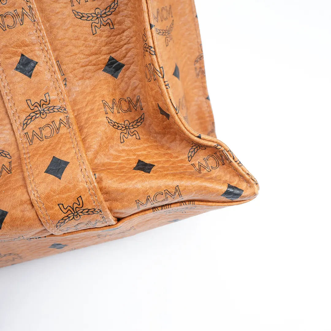 MCM Visetos Brown Coated Canvas Tote Bag