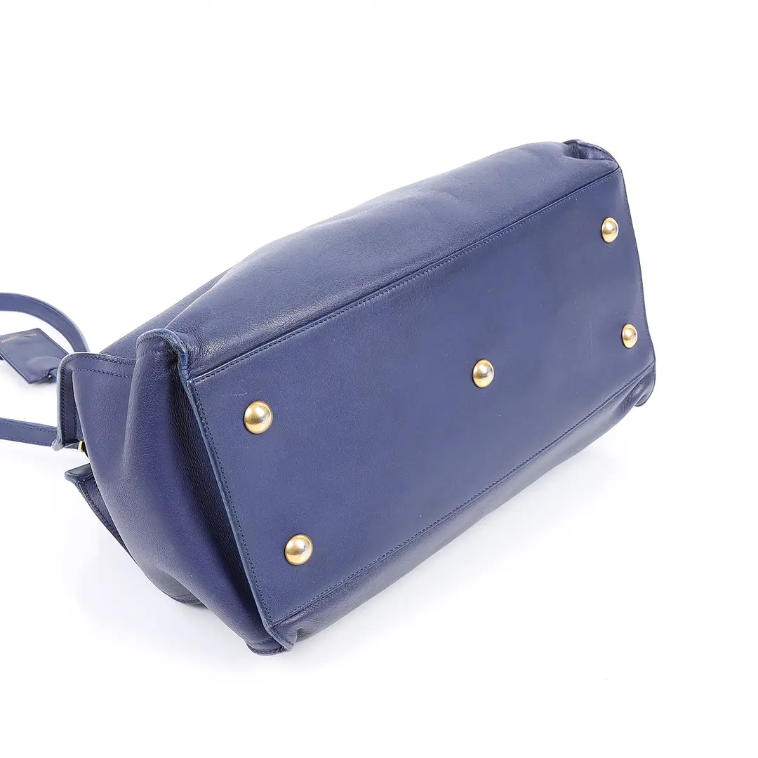 Saint Laurent Cabas Y Blue Leather Handbag