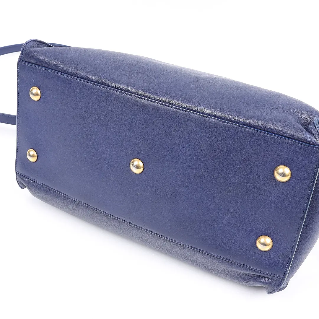 Saint Laurent Cabas Y Blue Leather Handbag