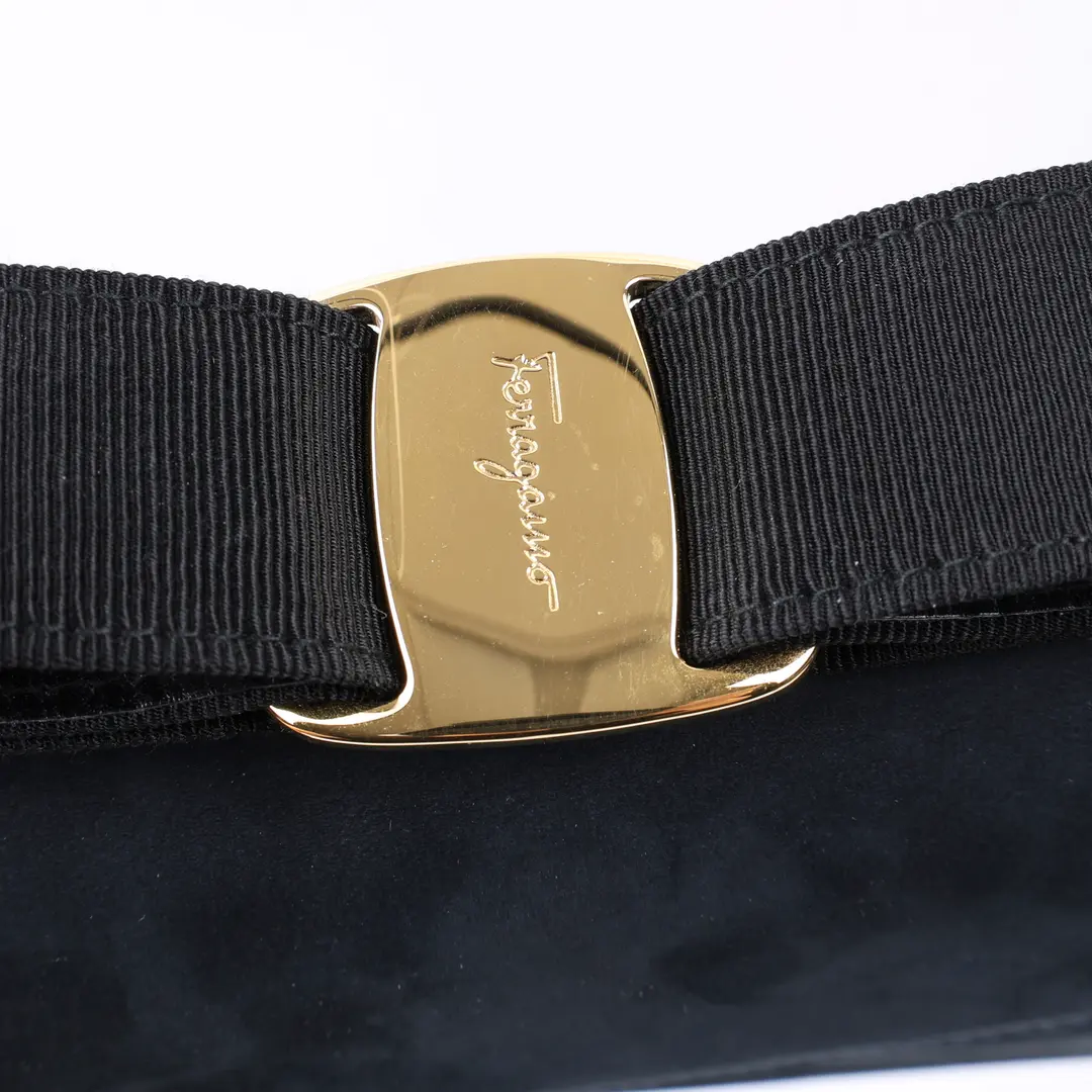 Salvatore Ferragamo Vara Bow Blue Suede Shoulder Bag