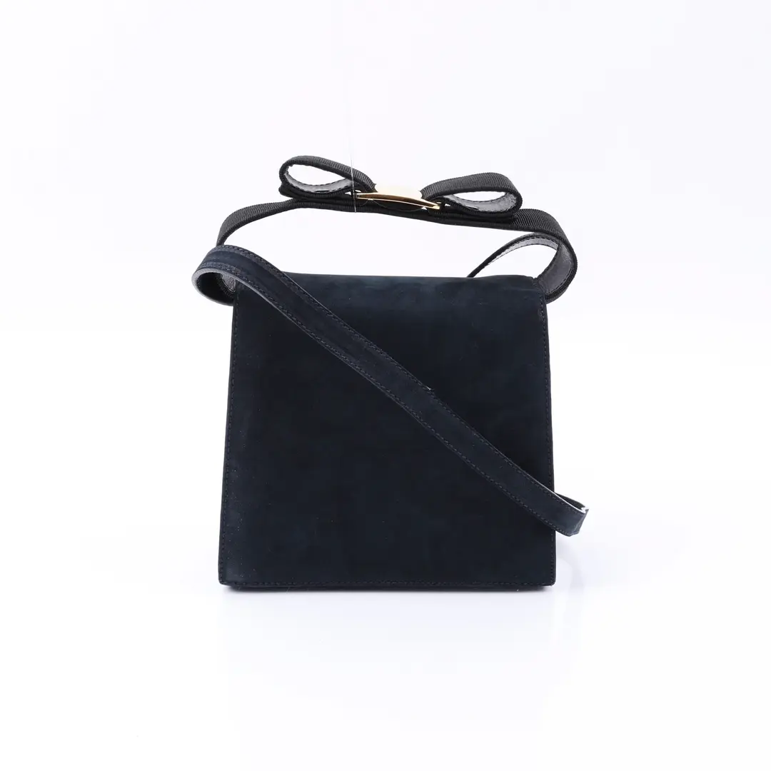 Salvatore Ferragamo Vara Bow Blue Suede Shoulder Bag