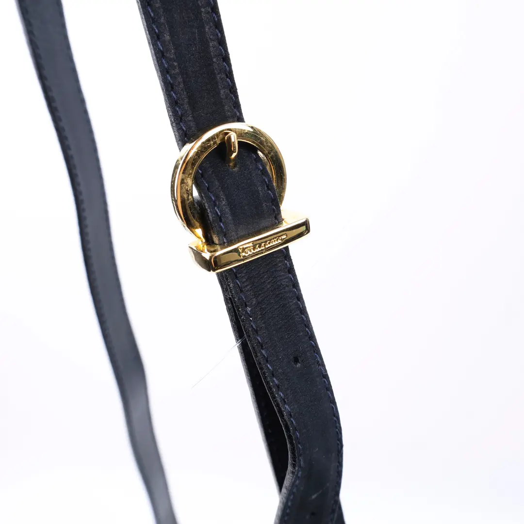 Salvatore Ferragamo Vara Bow Blue Suede Shoulder Bag