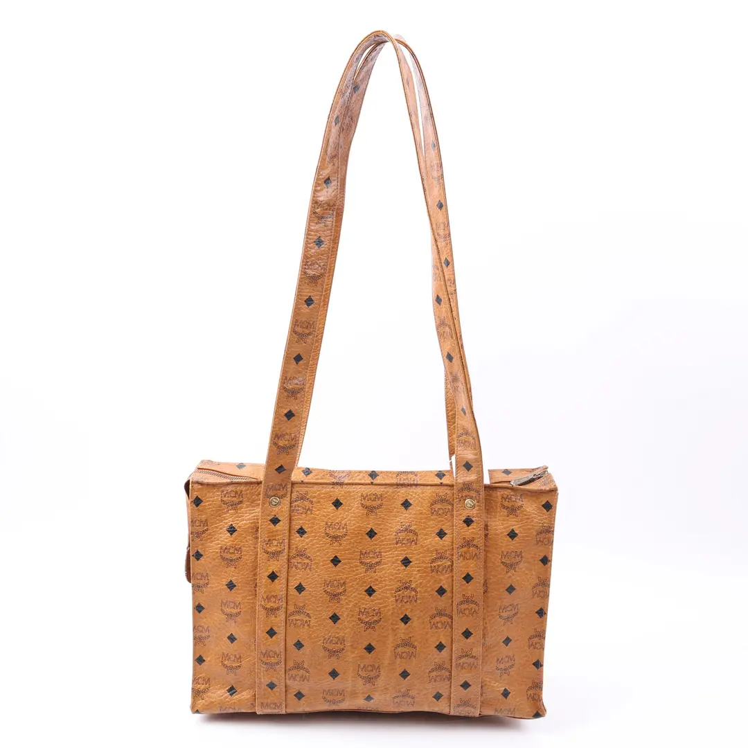 MCM Vintage Visetos Brown Coated Canvas Shoulder Bag