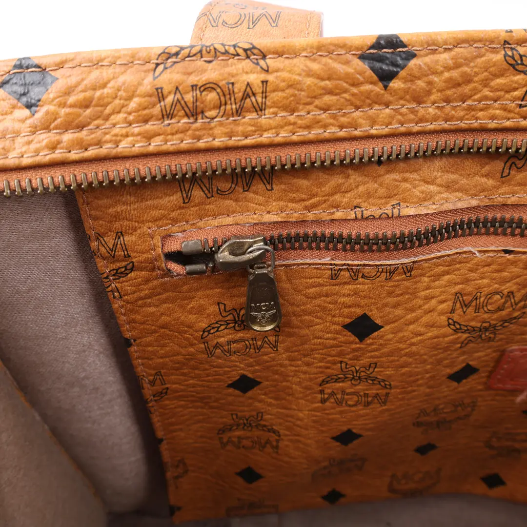 MCM Vintage Visetos Brown Coated Canvas Shoulder Bag