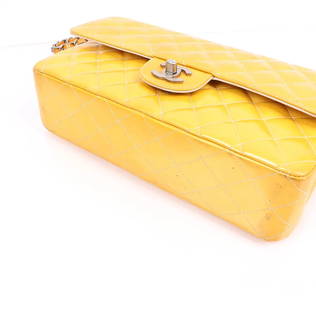 Chanel Classic Flap Yellow Patent Leather Shoulder Bag
