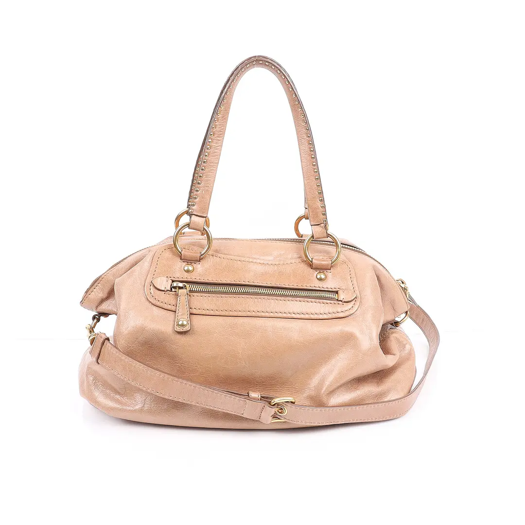 Miu Miu Vitello Lux Beige Leather Shoulder Bag