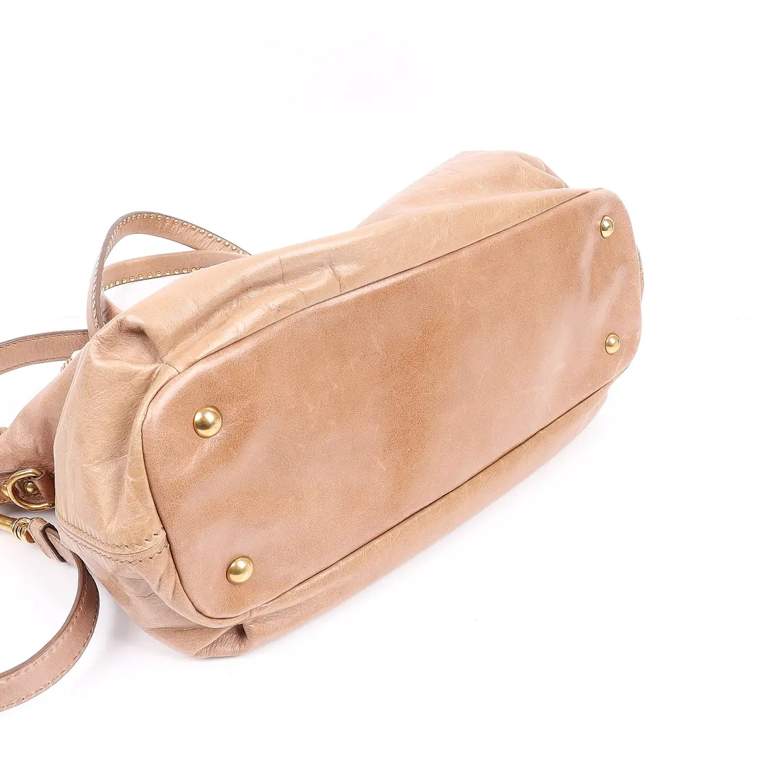 Miu Miu Vitello Lux Beige Leather Shoulder Bag