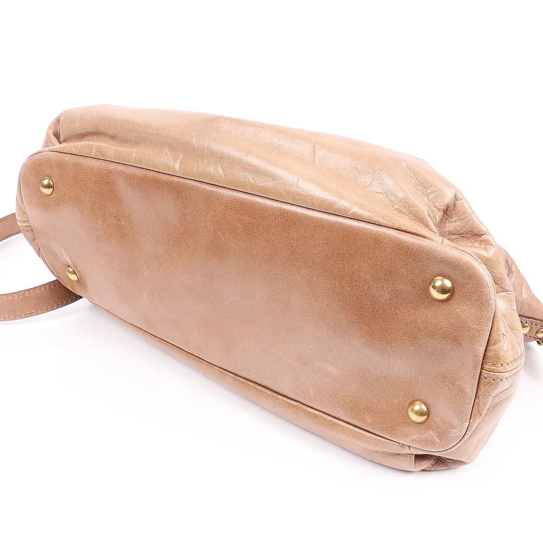 Miu Miu Vitello Lux Beige Leather Shoulder Bag