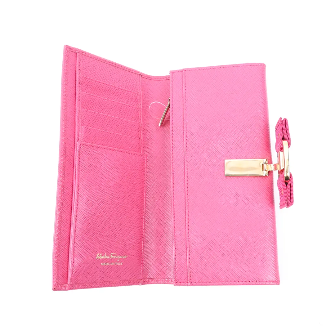 Salvatore Ferragamo Vara Bow Pink Saffiano Leather Wallet