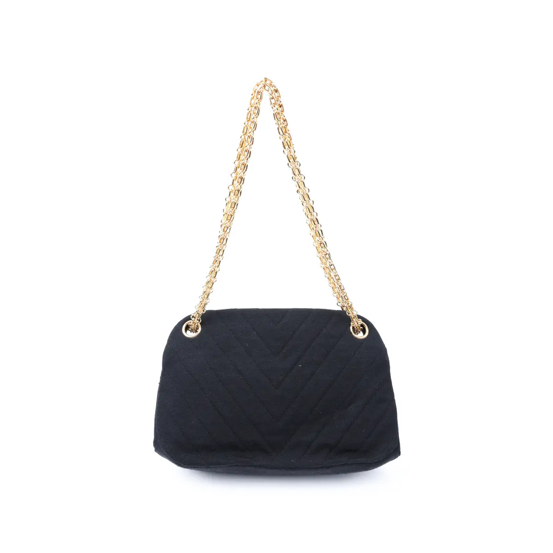 Chanel Chevron Kiss Lock Black Jersey Shoulder Bag