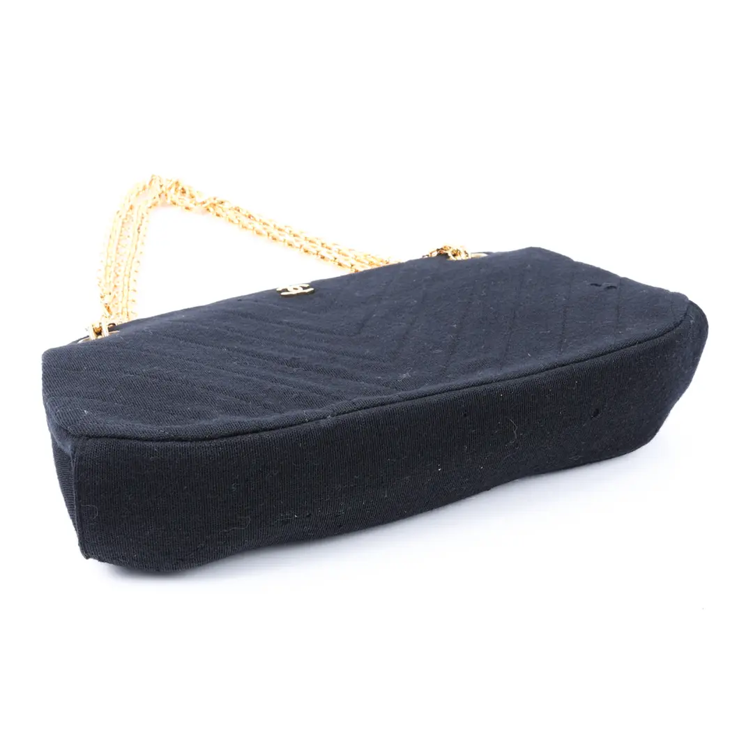 Chanel Chevron Kiss Lock Black Jersey Shoulder Bag