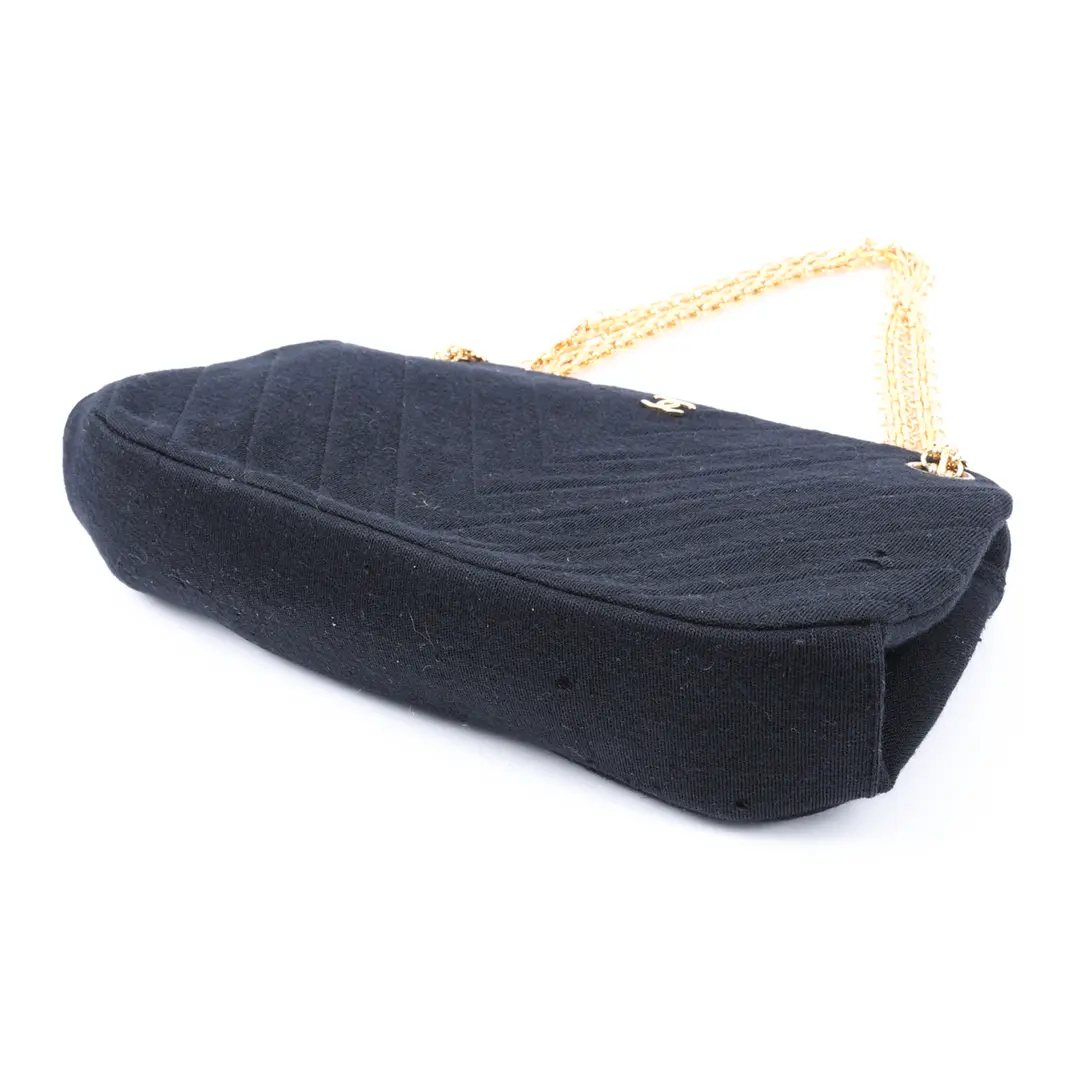 Chanel Chevron Kiss Lock Black Jersey Shoulder Bag