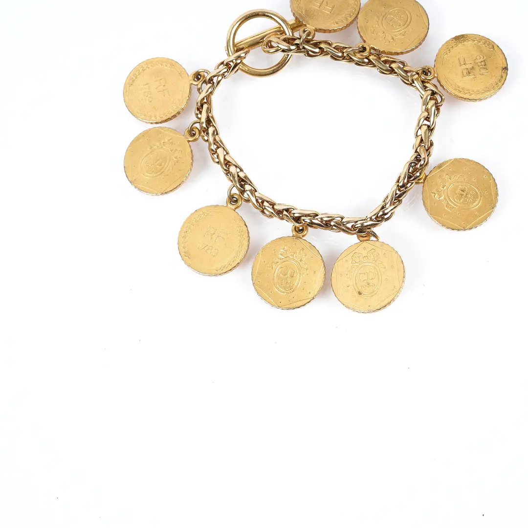 Christian Dior Vintage CD Logo Gold Coin Charm Bracelet