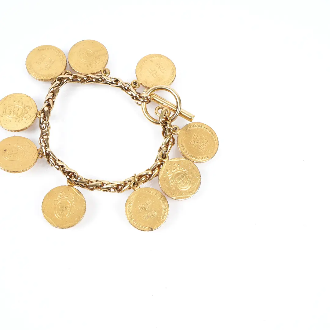 Christian Dior Vintage CD Logo Gold Coin Charm Bracelet