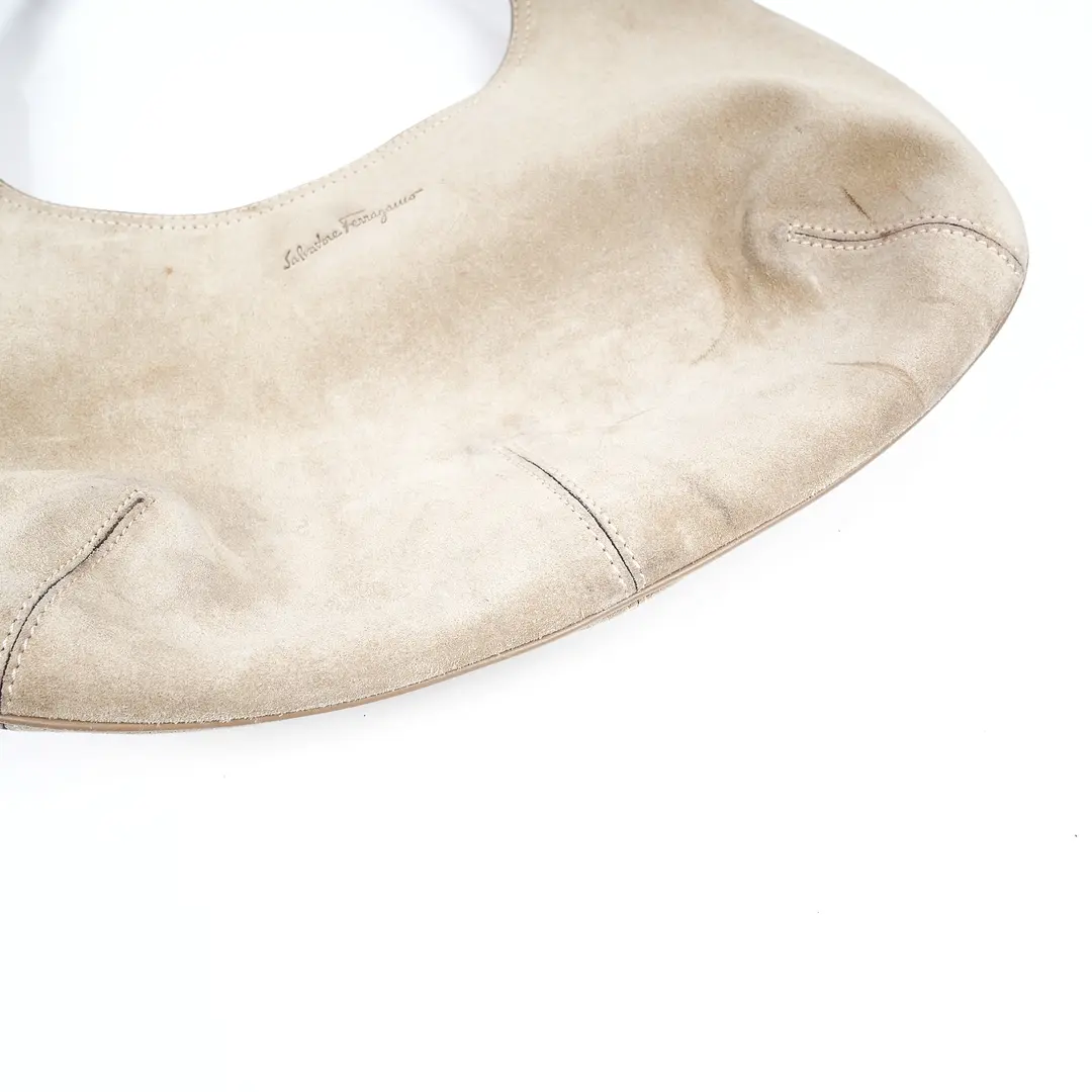 Salvatore Ferragamo Hobo Beige Suede Shoulder Bag