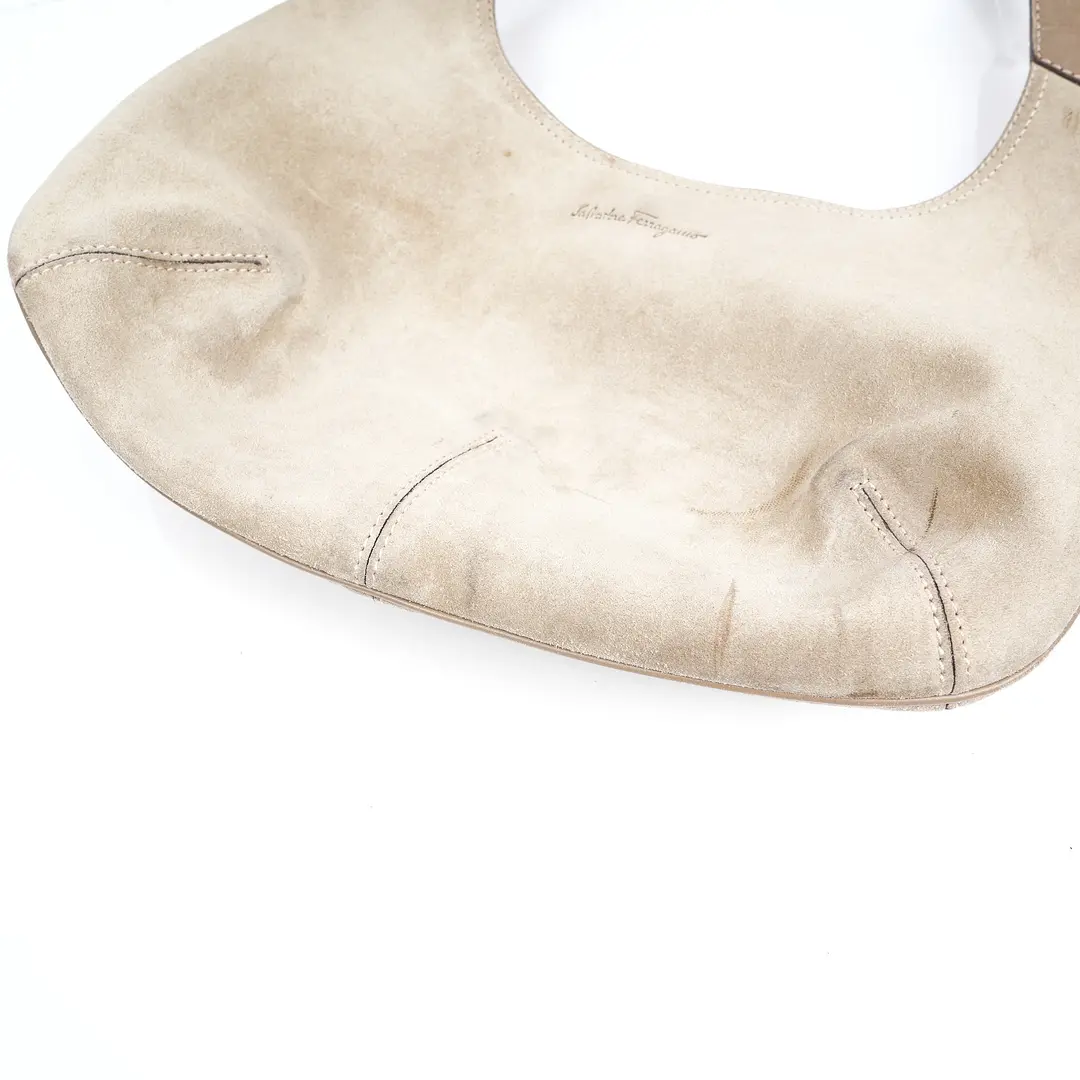 Salvatore Ferragamo Hobo Beige Suede Shoulder Bag