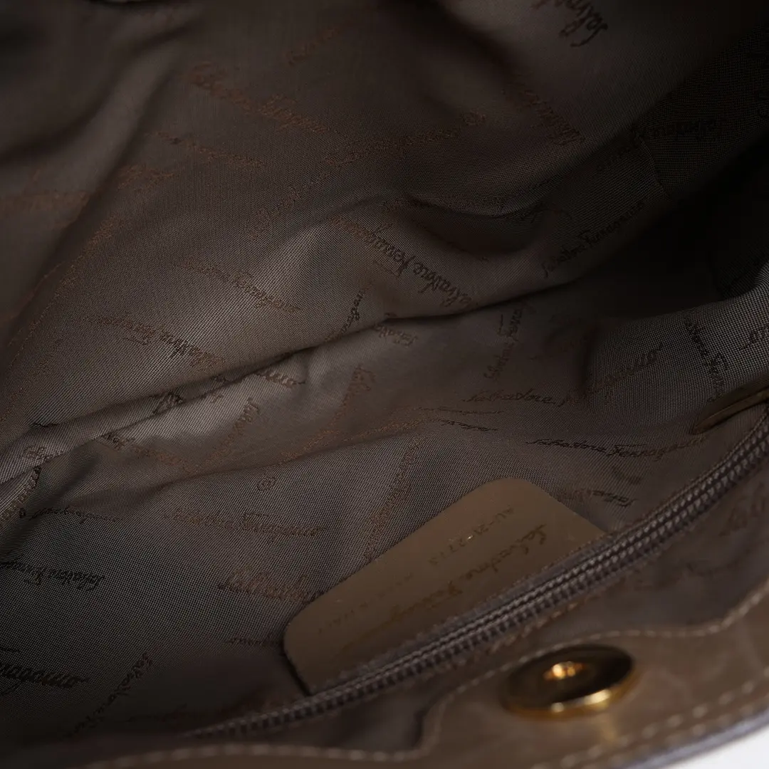 Salvatore Ferragamo Hobo Beige Suede Shoulder Bag