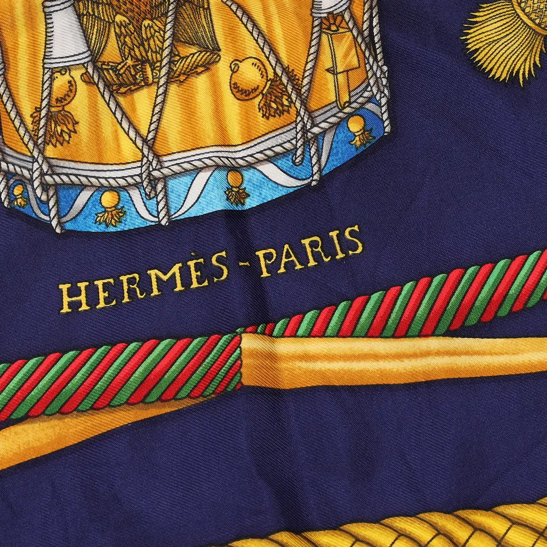 Hermes Les Tambours Blue Silk 90 Scarf