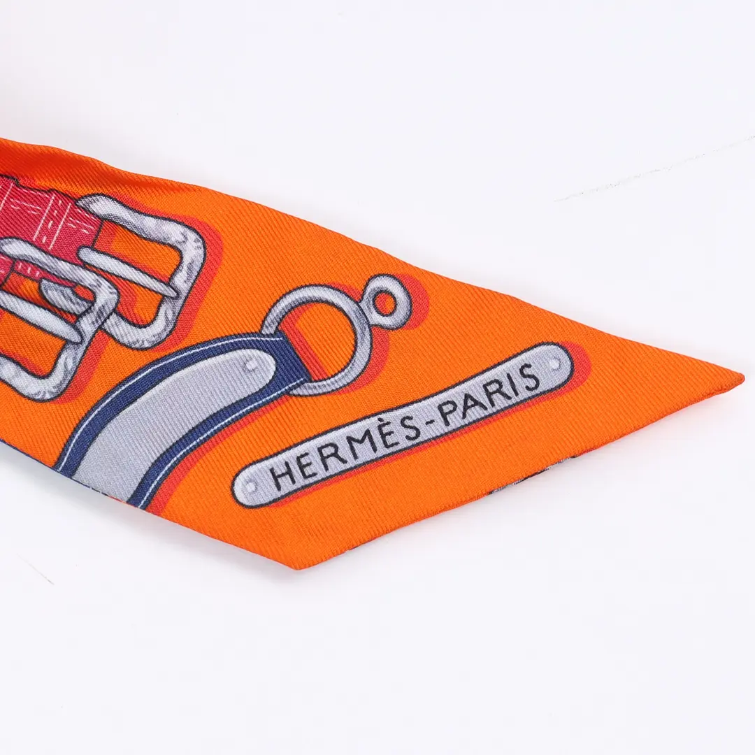 Hermes Les Boucles Orange Silk Scarf