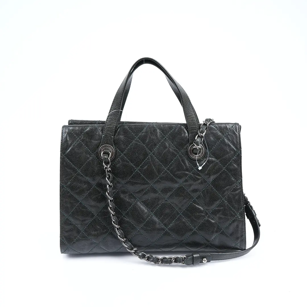 Chanel In The Business Black Glazed Caviar Tote Bag