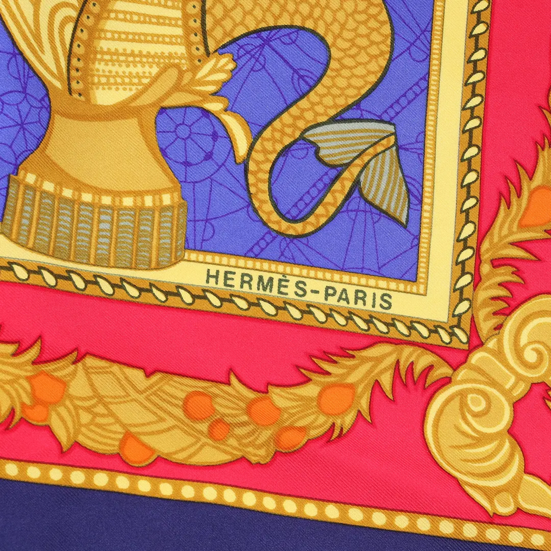 Hermes Les Bissones Blue Silk 90 Scarf