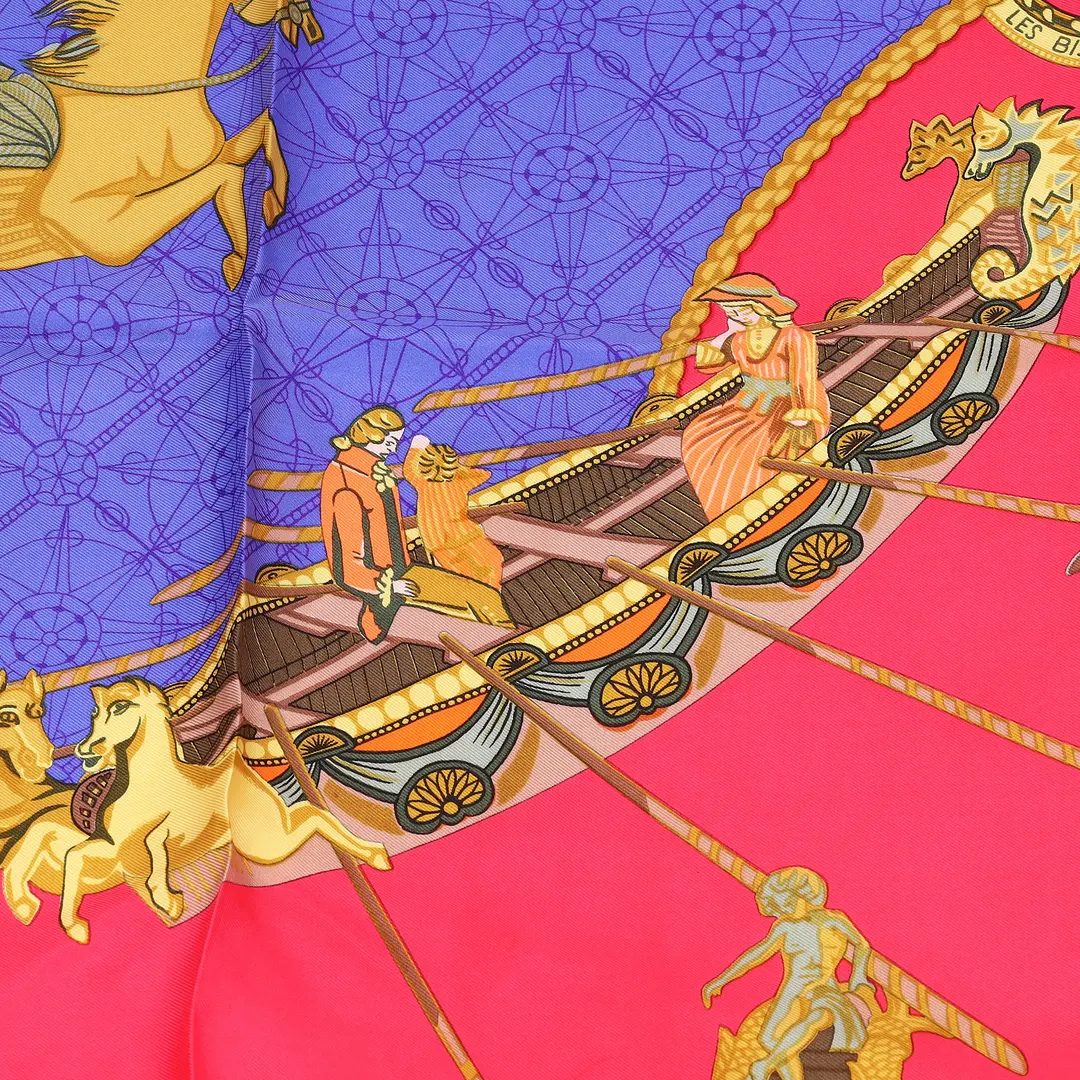 Hermes Les Bissones Blue Silk 90 Scarf