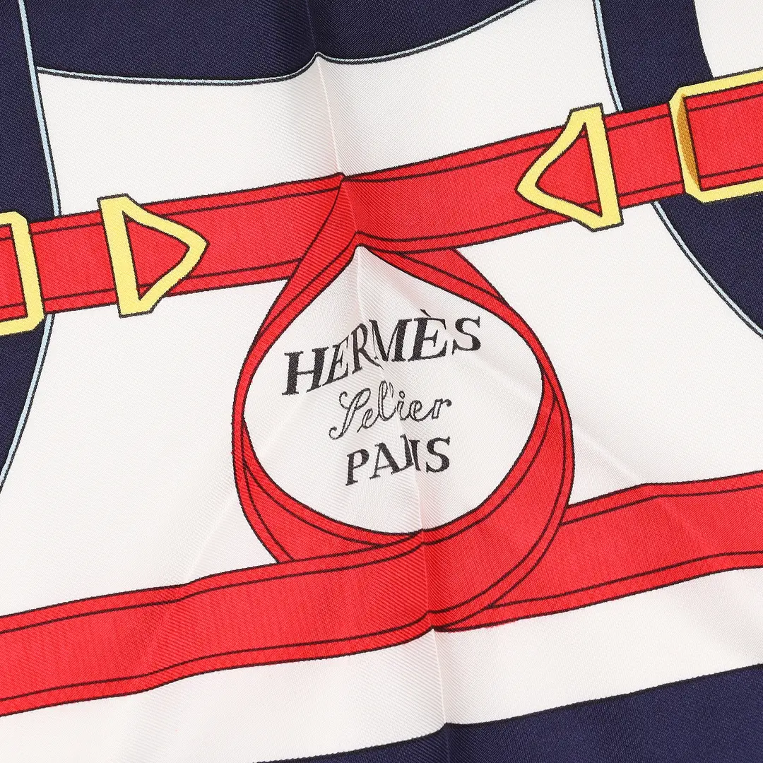 Hermes Eperon d'Or Blue Silk 90 Scarf