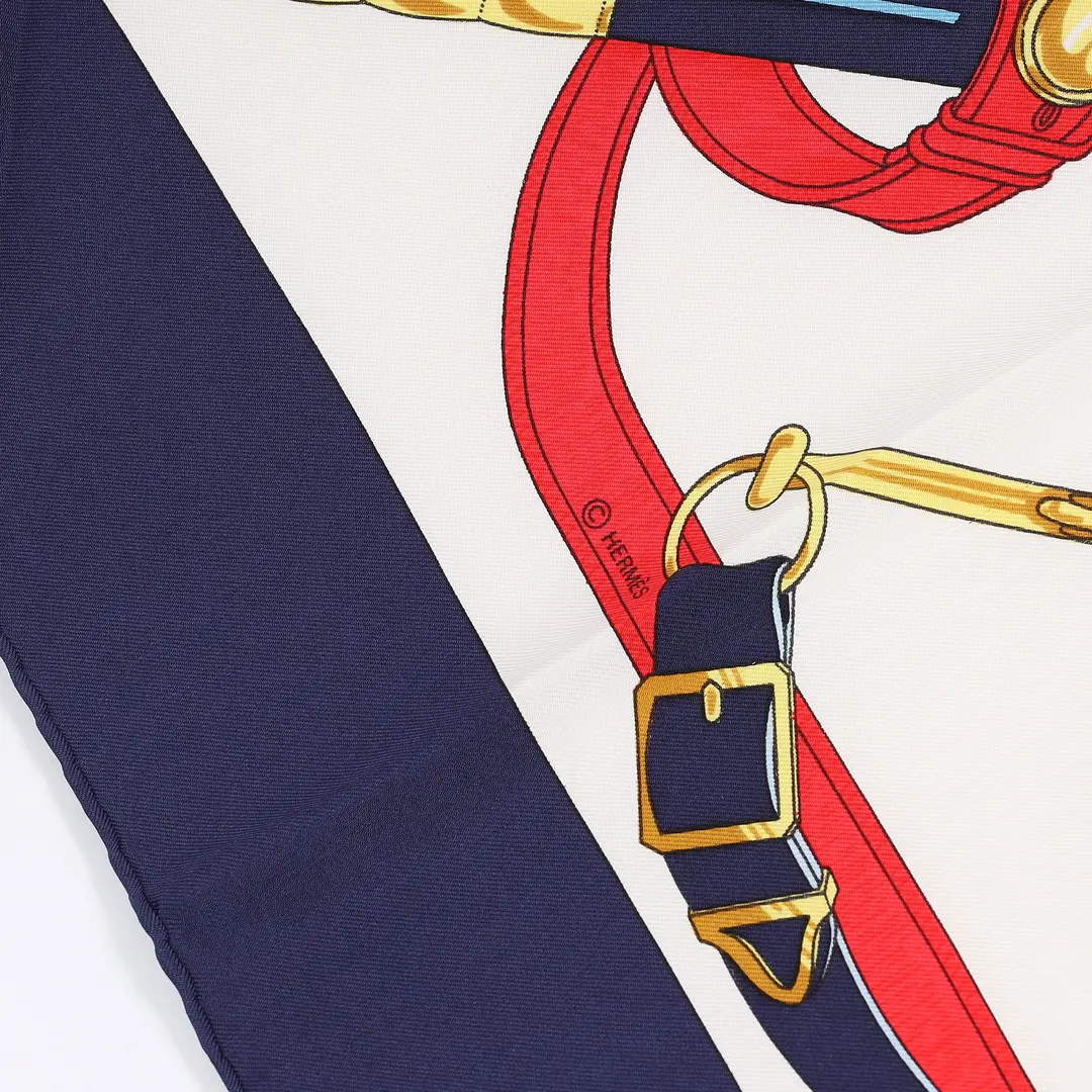 Hermes Eperon d'Or Blue Silk 90 Scarf