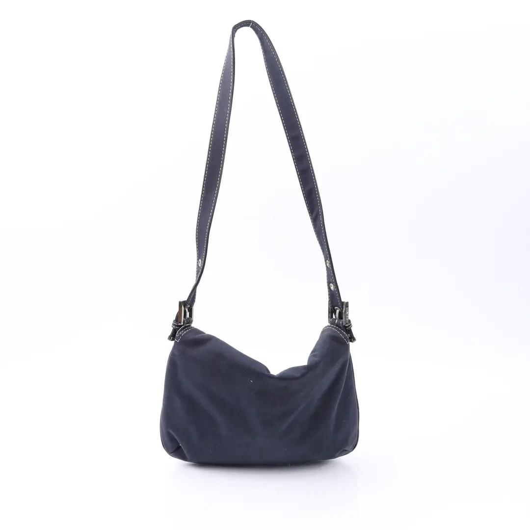 Fendi Mama Baguette Blue Canvas Shoulder Bag