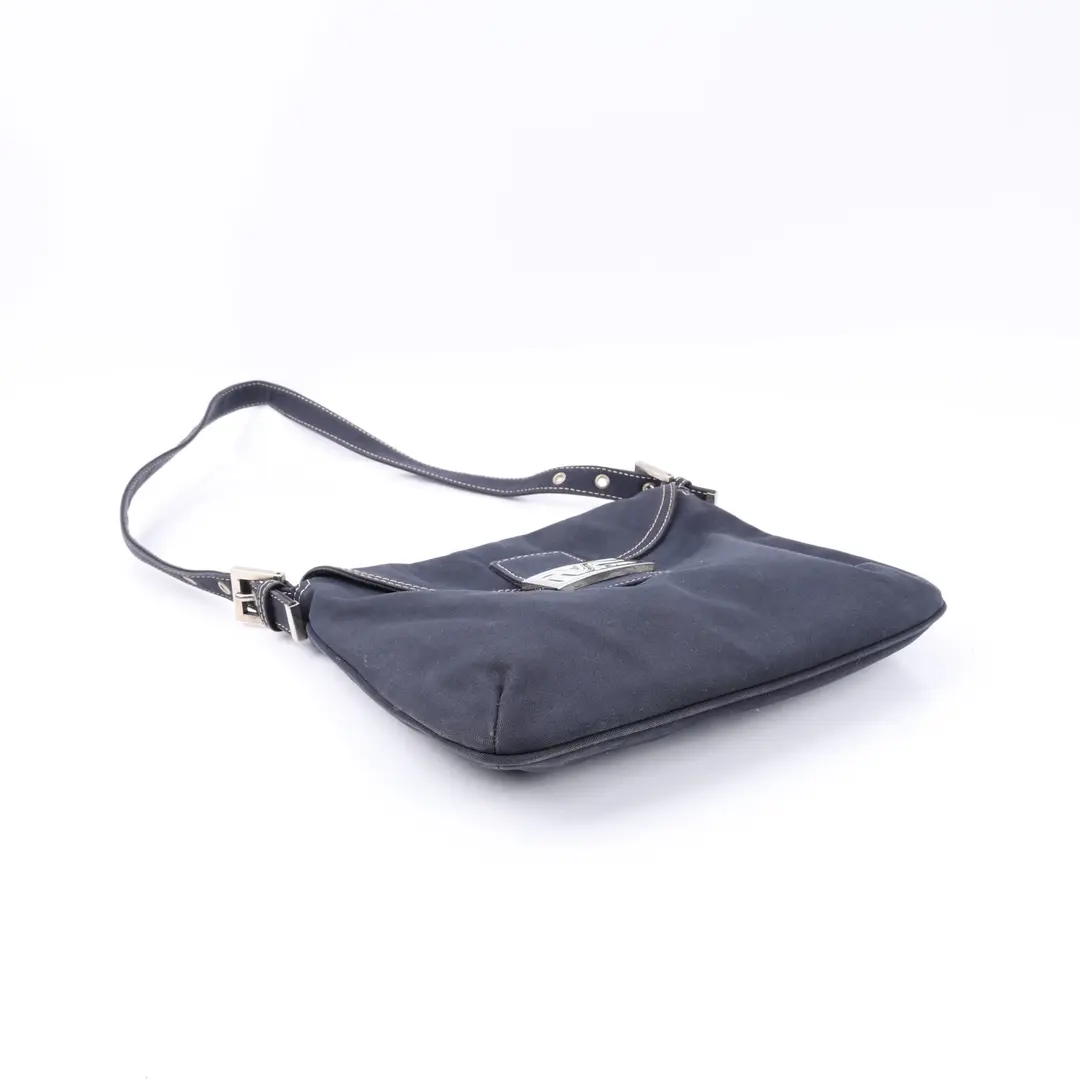 Fendi Mama Baguette Blue Canvas Shoulder Bag