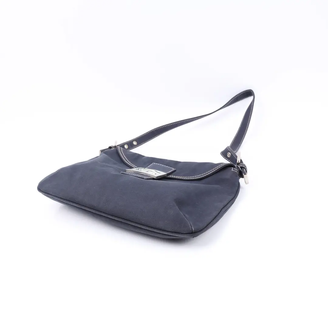 Fendi Mama Baguette Blue Canvas Shoulder Bag