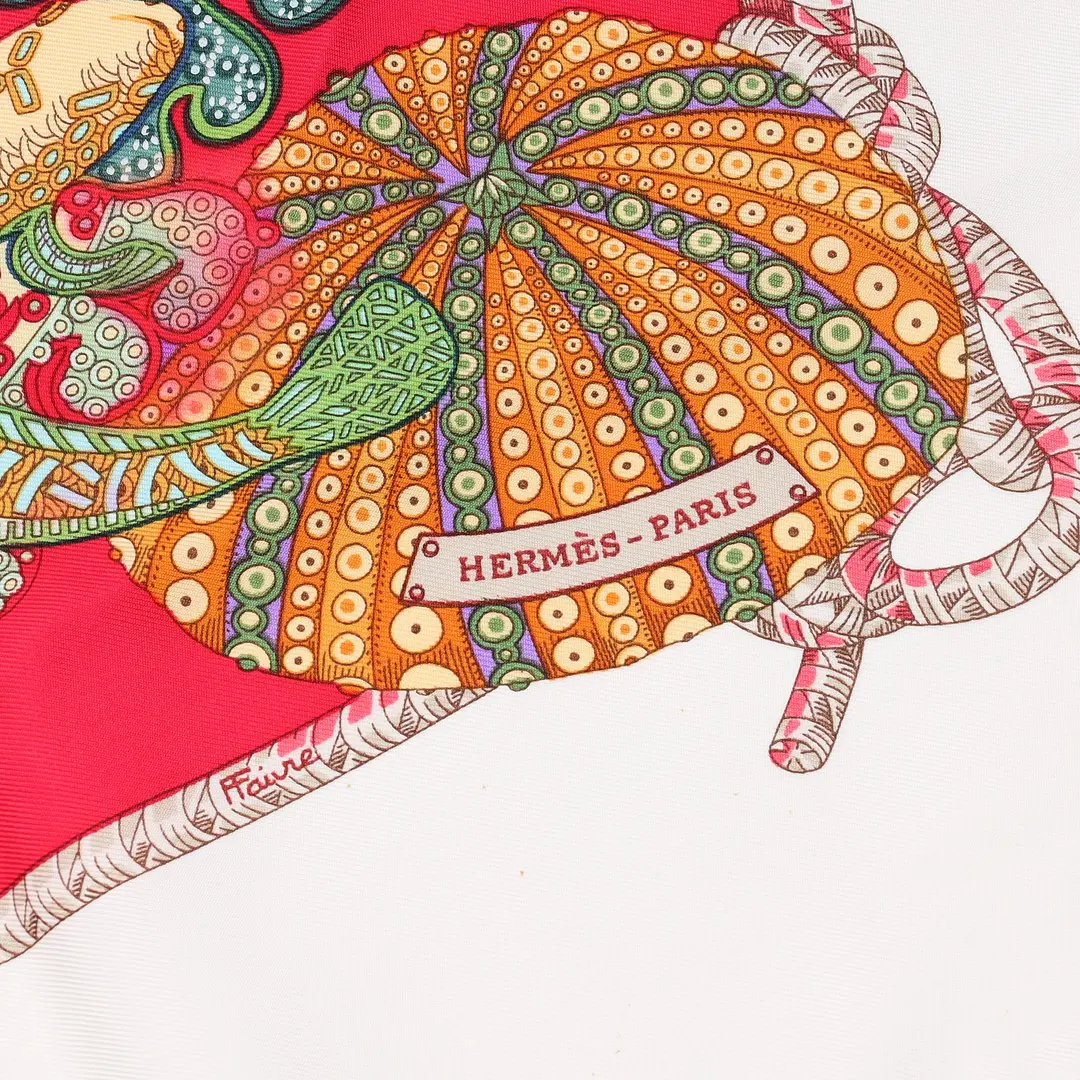 Hermes Poissons Red Silk 90 Scarf