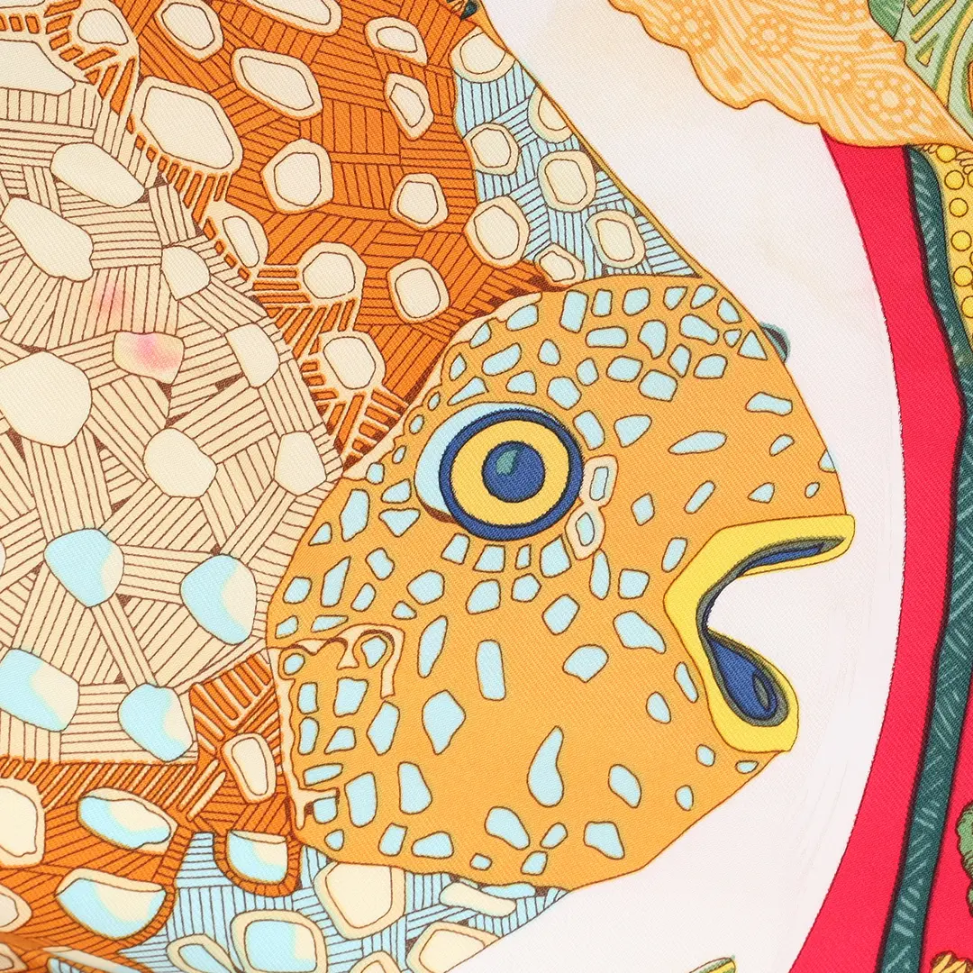 Hermes Poissons Red Silk 90 Scarf
